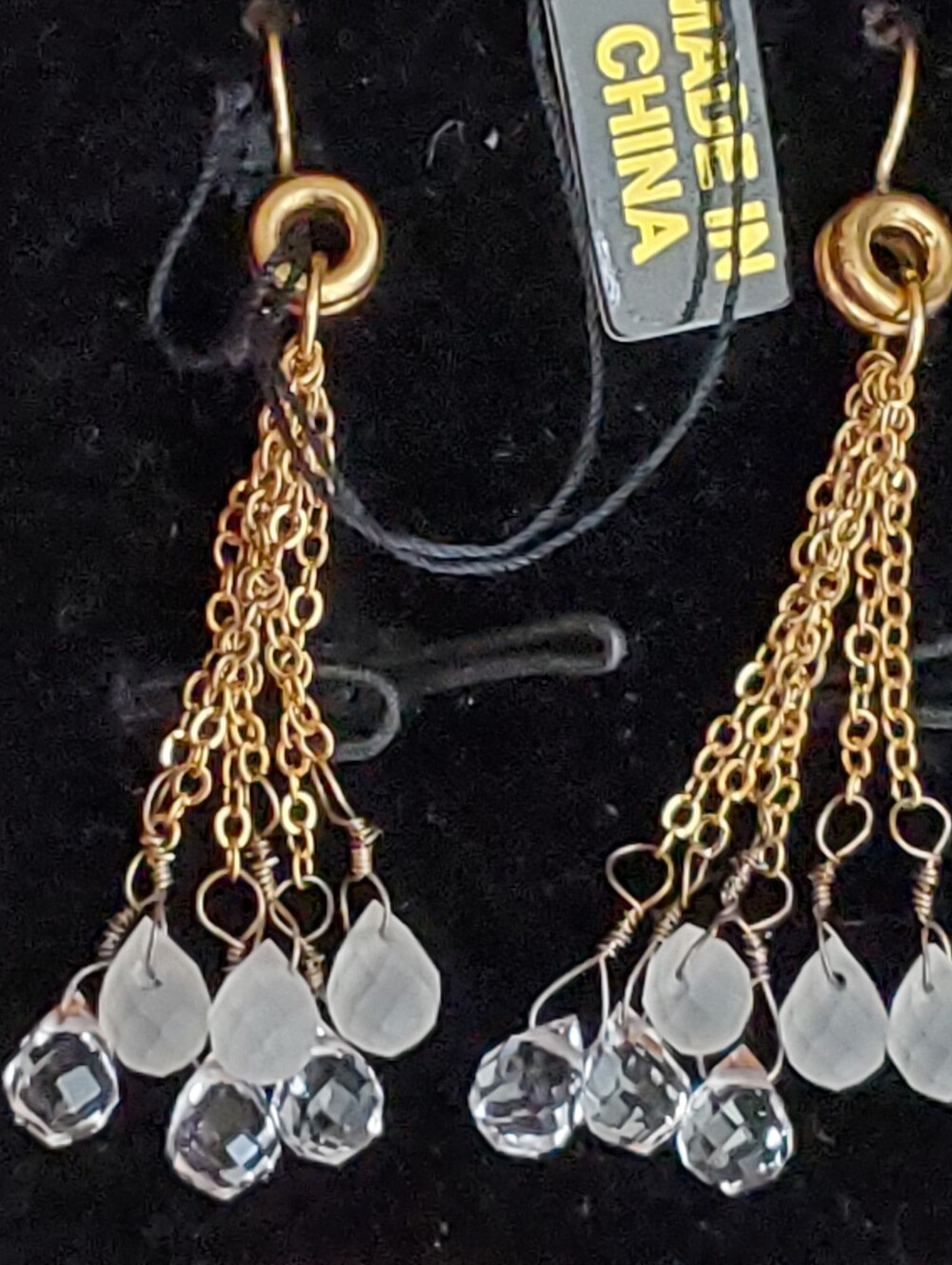 Gold Chain Drop Earrings with Clear Crystal Dangles